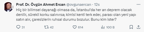 Prof. Dr. Övgün Ahmet Ercan: Deprem korkusu yaşamak istemeyenler bu 9 şehre taşınabilir