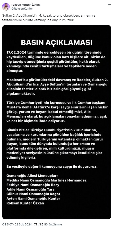 Şevki Yılmaz'ın Atatürk'ü hedef alan sözlerine bir tepki de Osmanoğlu ailesinden