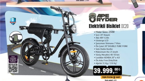 BİM, Ape Ryder DC20 Elektrikli Bisikleti Satışa Sunuyor