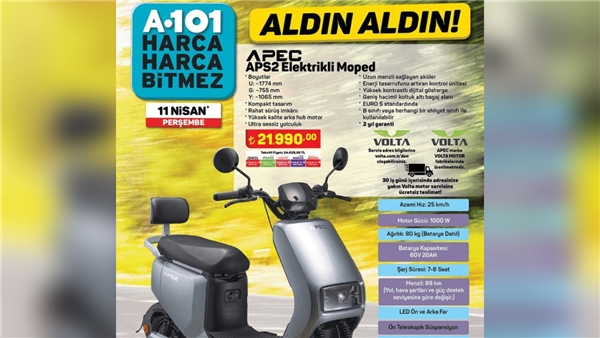 A101'de Satılacak APEC APS2 Elektrikli Moped Özellikleri ve Fiyatı